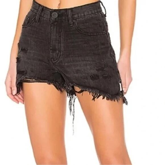 One Teaspoon Bonita Shorts Women 23 Black High Waist Distressed Raw Hem Edgy - Picture 1 of 9